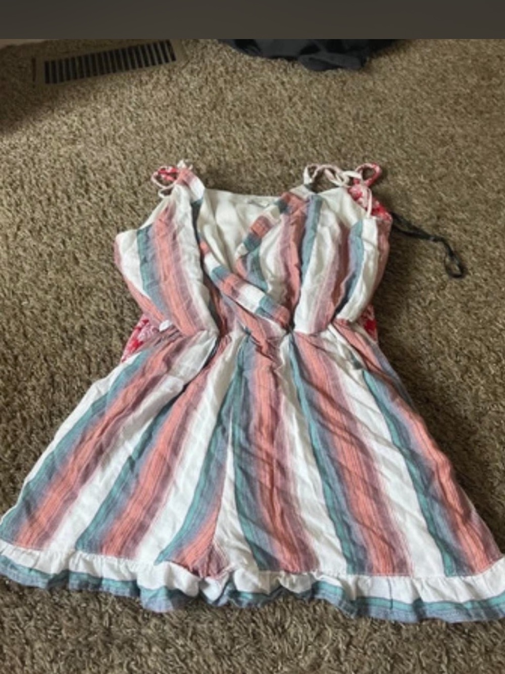 Red Camel Girls Striped Pink, Teal & White Romper